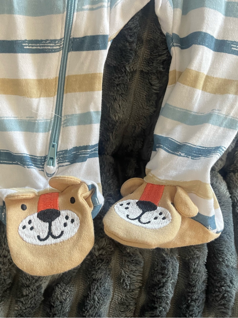 Koolaburra Baby Blue & Tan Striped Lion One-Piece - Picture 2 of 3